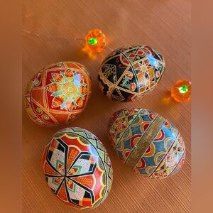 Group of 4 Ukrainian Pysanka Handmade Easter Eggs
